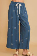 Umgee Full Size Lace Drawstring Embroidered Bow Wide Leg Pants Plus Size - Hovatok