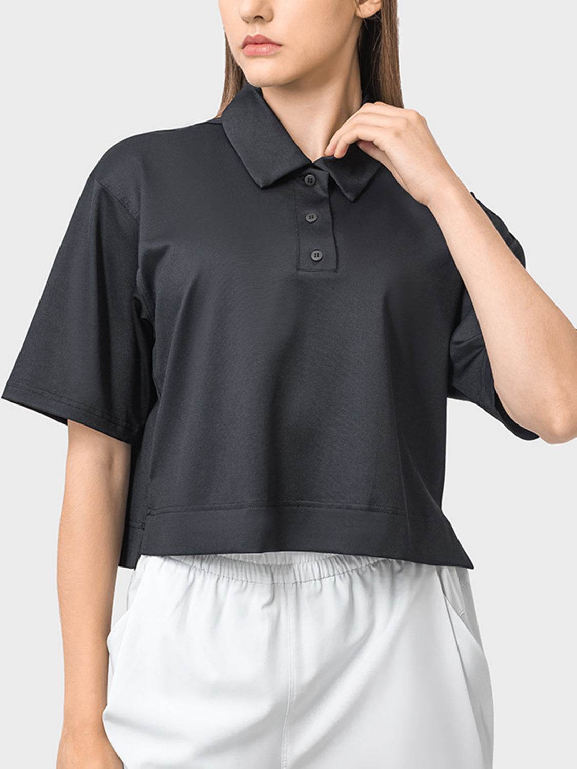 Millennia Half Button Short Sleeve Active T-Shirt - Hovatok