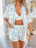 Devine Printed Collared Neck Half Sleeve Top and Shorts Set - Hovatok