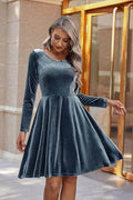 Round Neck Long Sleeve Knee Length Dress - Hovatok