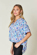 Double Take Full Size Printed V-Neck Short Sleeve Blouse - Hovatok