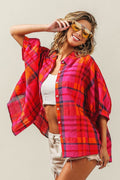 BiBi Button Up Dolman Sleeve Plaid Shirt - Hovatok
