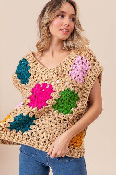 BiBi Granny Square Openwork Sweater Vest - Hovatok