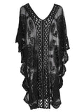 Lace V-Neck Half Sleeve Cover-Up - Hovatok