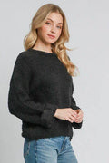 Umgee Full Size Round Neck Long Sleeve Boucle Sweater Plus Size - Hovatok