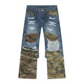 Distressed Camouflage Patchwork Jeans - Hovatok