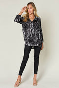 Double Take Full Size Printed Button Up Long Sleeve Shirt - Hovatok