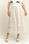 ADORA Elastic Waist Layered Mesh Midi Skirt - Hovatok