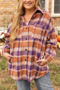 Plus Size Plaid Collared Neck Long Sleeve Jacket - Hovatok