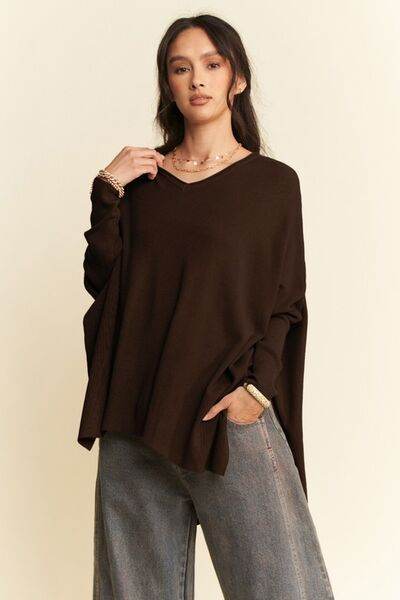 Davi & Dani High-Low Side Slit Batwing Sleeve Top - Hovatok