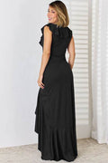 Ruffled V-Neck High-Low Dress - Hovatok