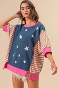 BiBi US Flag Theme Color Block Star Patch T-Shirt - Hovatok
