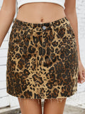 Raw Hem Leopard Denim Skirt - Hovatok