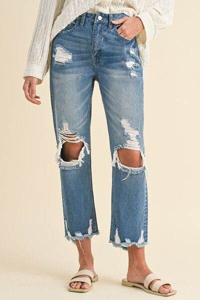 Annie Wear Distressed Raw Hem Cropped Jeans - Hovatok