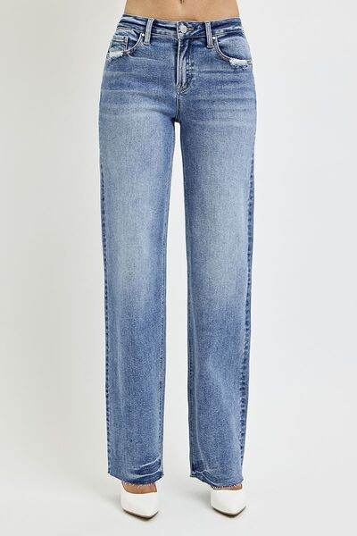 RISEN Full Size High Rise Straight Leg Jeans with Pockets - Hovatok