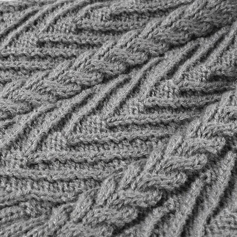 Cable Knit Solid Color Hat with Pompom - Hovatok