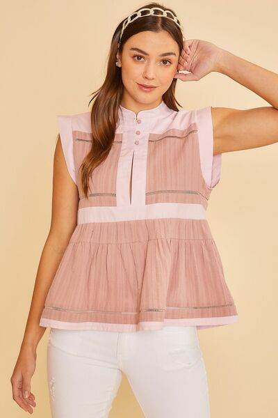 Annie Wear Contrast Trim Peplum Button Detail Blouse - Hovatok