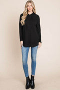 BOMBOM Contrast Drawstring Drop Shoulder Knit Hoodie - Hovatok