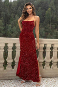 Sequin Backless Split Maxi Dress - Hovatok