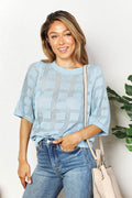 Mandy Ribbed Trim Round Neck Knit Top - Hovatok