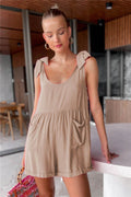 Full Size Scoop Neck Tie Shoulder Romper - Hovatok