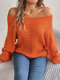 Openwork Off-Shoulder Long Sleeve Sweater - Hovatok