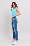 Judy Blue Full Size Button Fly Distressed Jeans with Pockets Plus Size - Hovatok