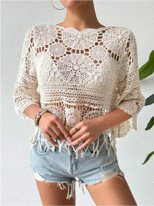 Openwork Round Neck Cover-Up - Hovatok