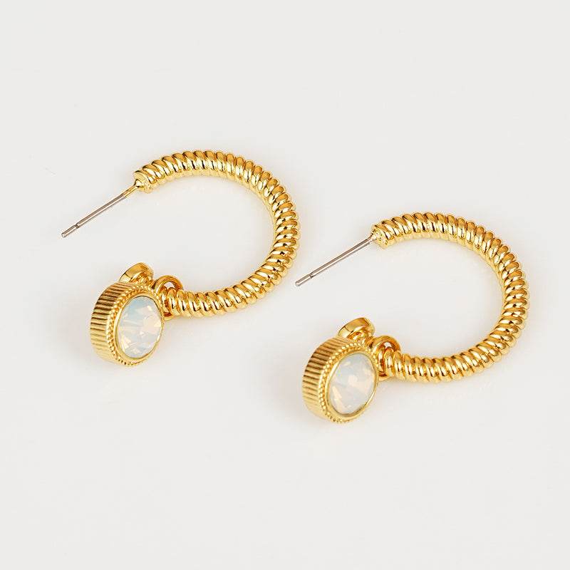 Rope Cat's Eye Stone C-Hoop Earrings - Hovatok