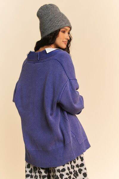 Davi & Dani Shawl Collar Ribbed Detail Button Up Cardigan - Hovatok