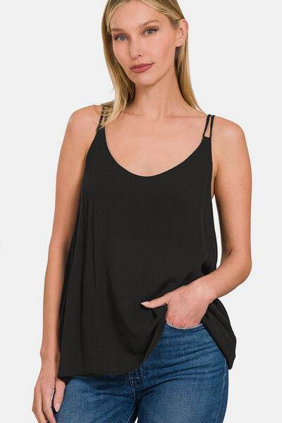 Zenana Woven Double Spaghetti Strap V-Neck Cami - Hovatok