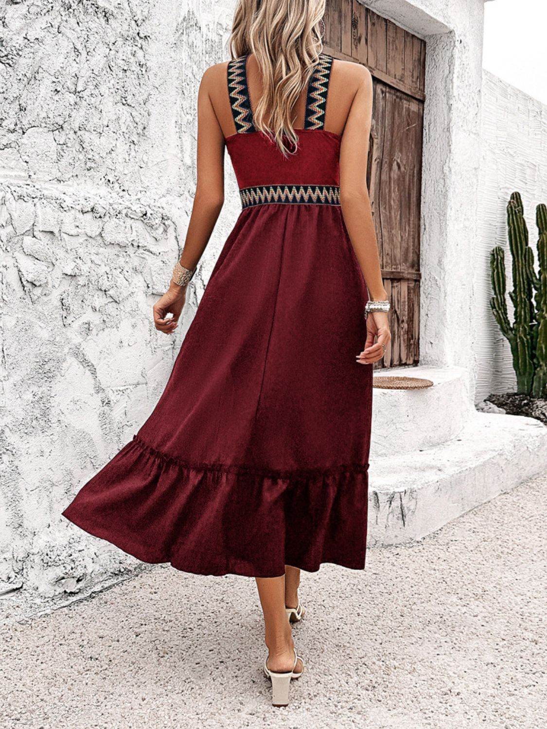 Devine Ruffled Slit Sleeveless Midi Dress - Hovatok