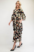 Celeste Full Size Printed Asymmetrical Ruffle Midi Dress Plus Size - Hovatok