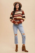 Annie Wear Color Block Round Neck Long Sleeve Sweater - Hovatok