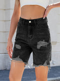 Distressed Raw Hem Denim Shorts - Hovatok