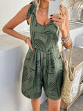 Devine Printed Tie Shoulder Overalls with Pockets - Hovatok