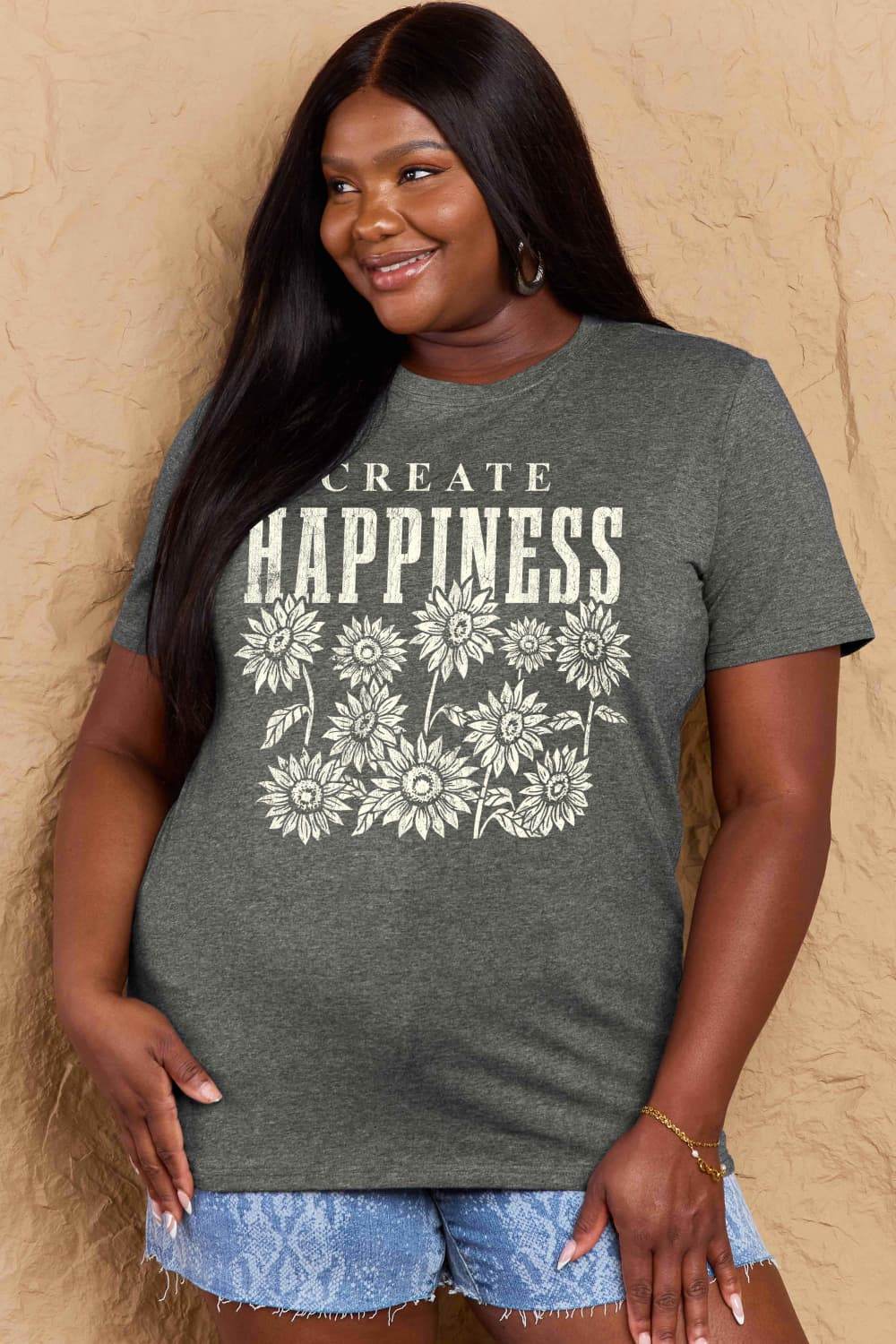 Simply Love Full Size CREATE HAPPINESS Graphic Cotton T-Shirt - Hovatok
