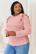 Double Take Ruffle Shoulder Long Sleeve T-Shirt - Hovatok