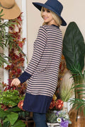 Celeste Full Size Striped Button Up Long Sleeve Cardigan Plus Size - Hovatok