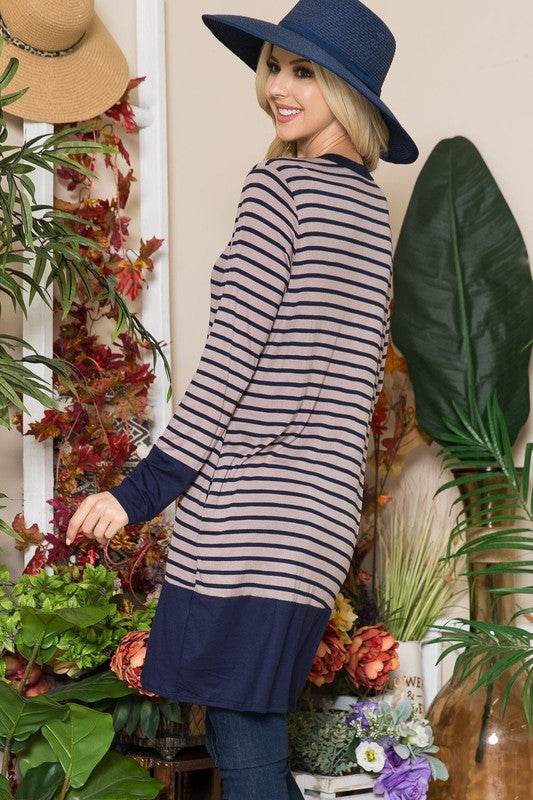 Celeste Full Size Striped Button Up Long Sleeve Cardigan Plus Size - Hovatok