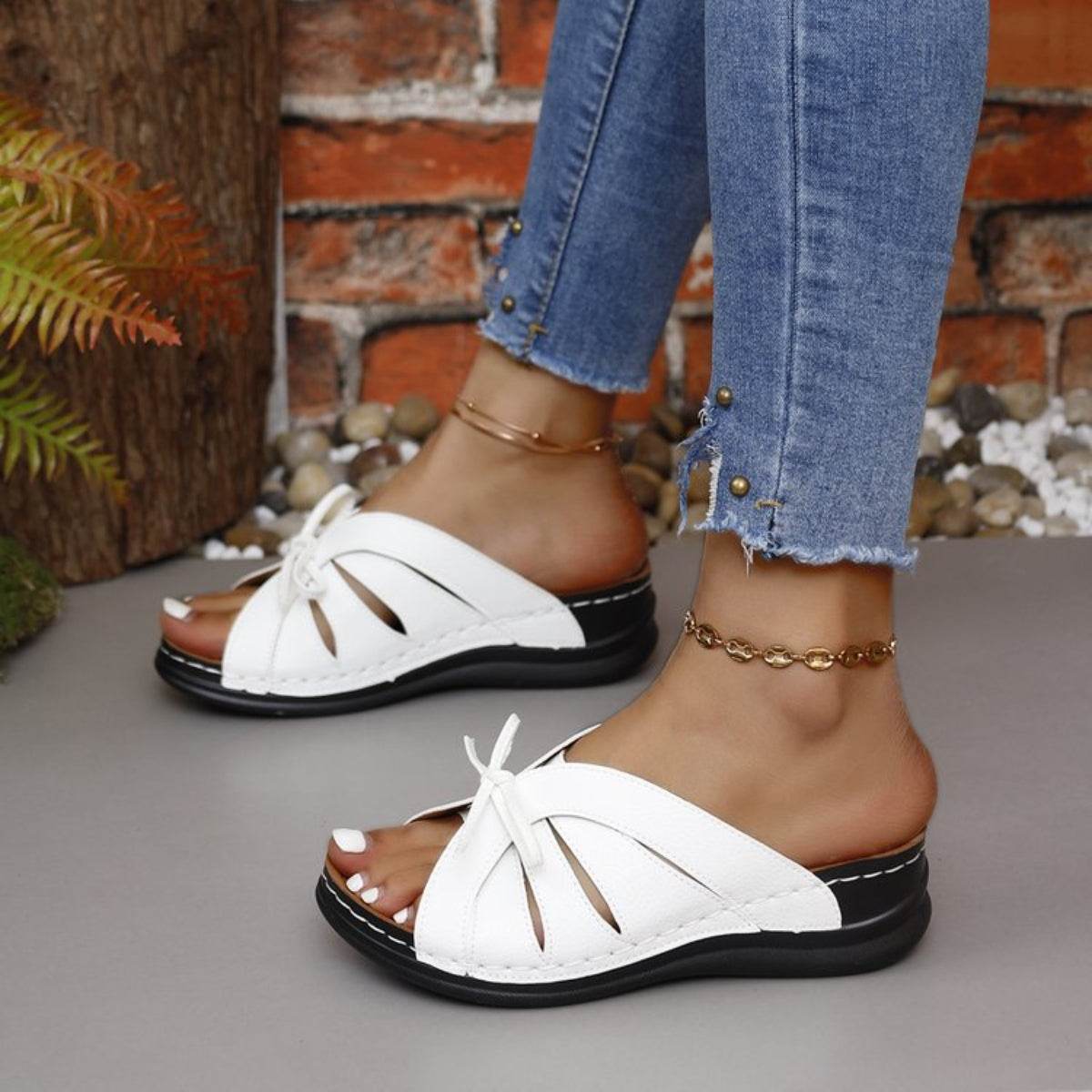Tied Open Toe Low Heel Sandals - Hovatok