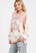 SAGE + FIG Peace & Star Patch Contrast Round Neck Sweatshirt - Hovatok