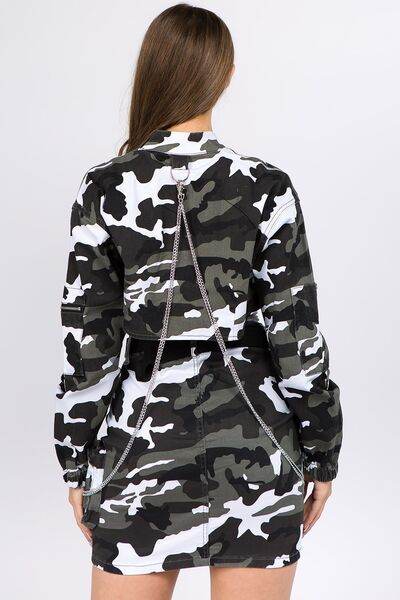 American Bazi Camouflage Cropped Jacket with Chains - Hovatok