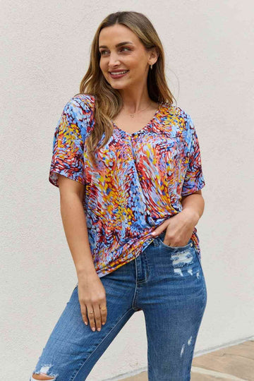 Be Stage Full Size Printed Dolman Flowy Top - Hovatok