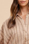 Annie Wear Striped Button Up Half Sleeve Shirt - Hovatok