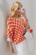 Double Take Tied Checkered Dropped Shoulder Flounce Sleeve Cardigan - Hovatok
