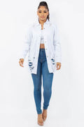American Bazi Distressed Button Up Long Sleeve Denim Jacket - Hovatok
