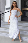 Sequin Backless Split Maxi Dress - Hovatok