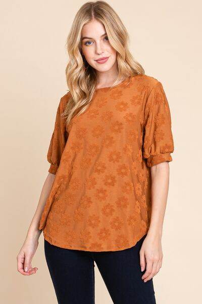 BOMBOM Textured Floral Pattern Top - Hovatok