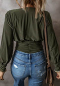 Ruched Surplice Long Sleeve Bodysuit - Hovatok